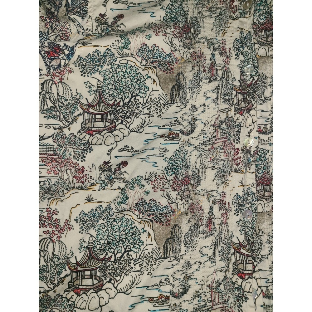 Chico's Asian Landscape Print Button Up Shirt Women Size M Long Sleeve Collared - Picture 11 of 13